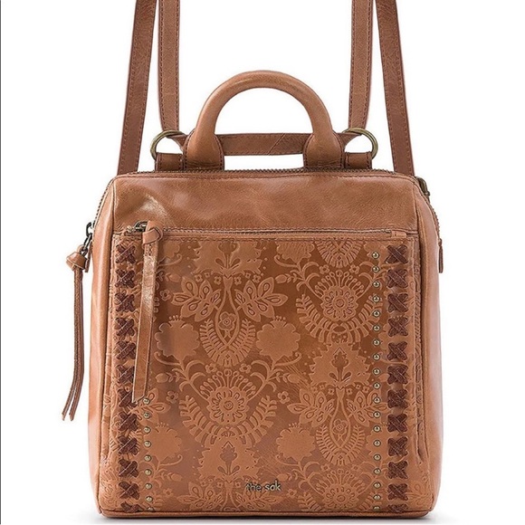 The Sak Tan Embossed Leather Convertible Crossbody Bag Backpack - Picture 1 of 8
